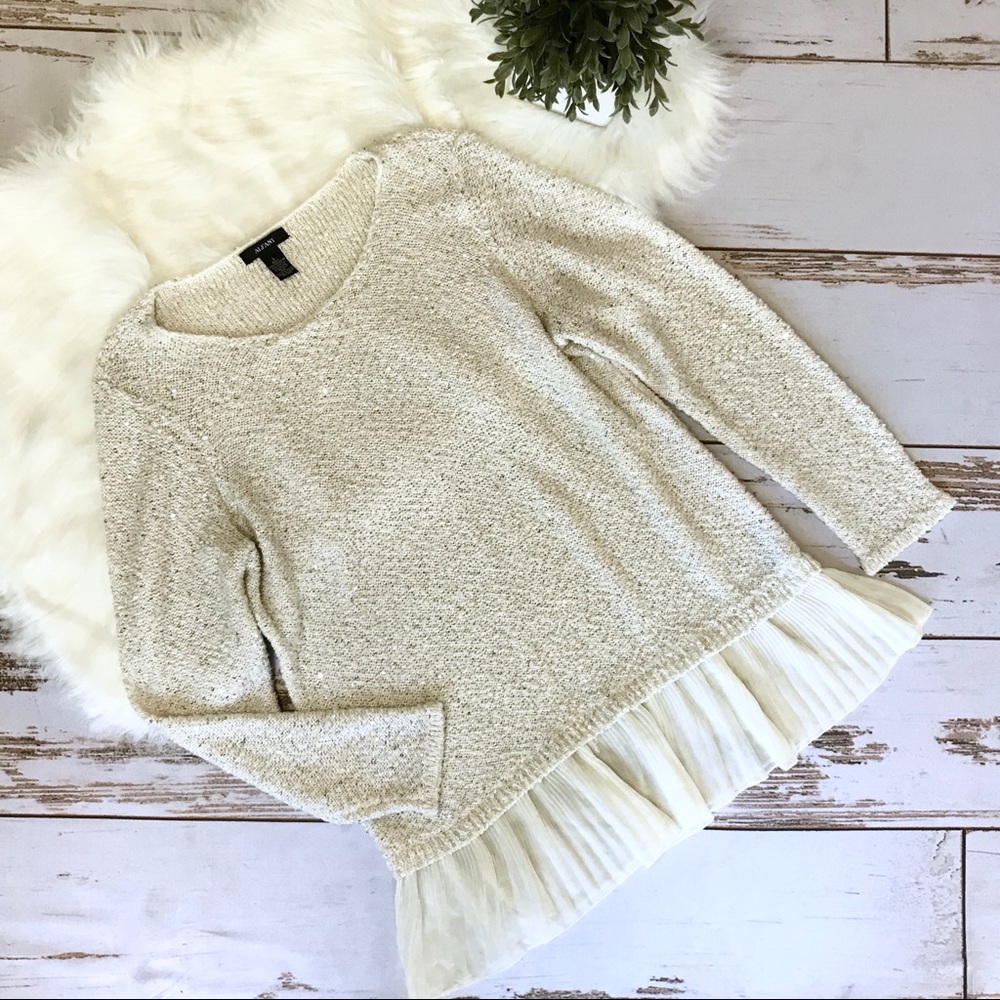 Alfani | Sequined Chiffon Trimmed Sweater | L